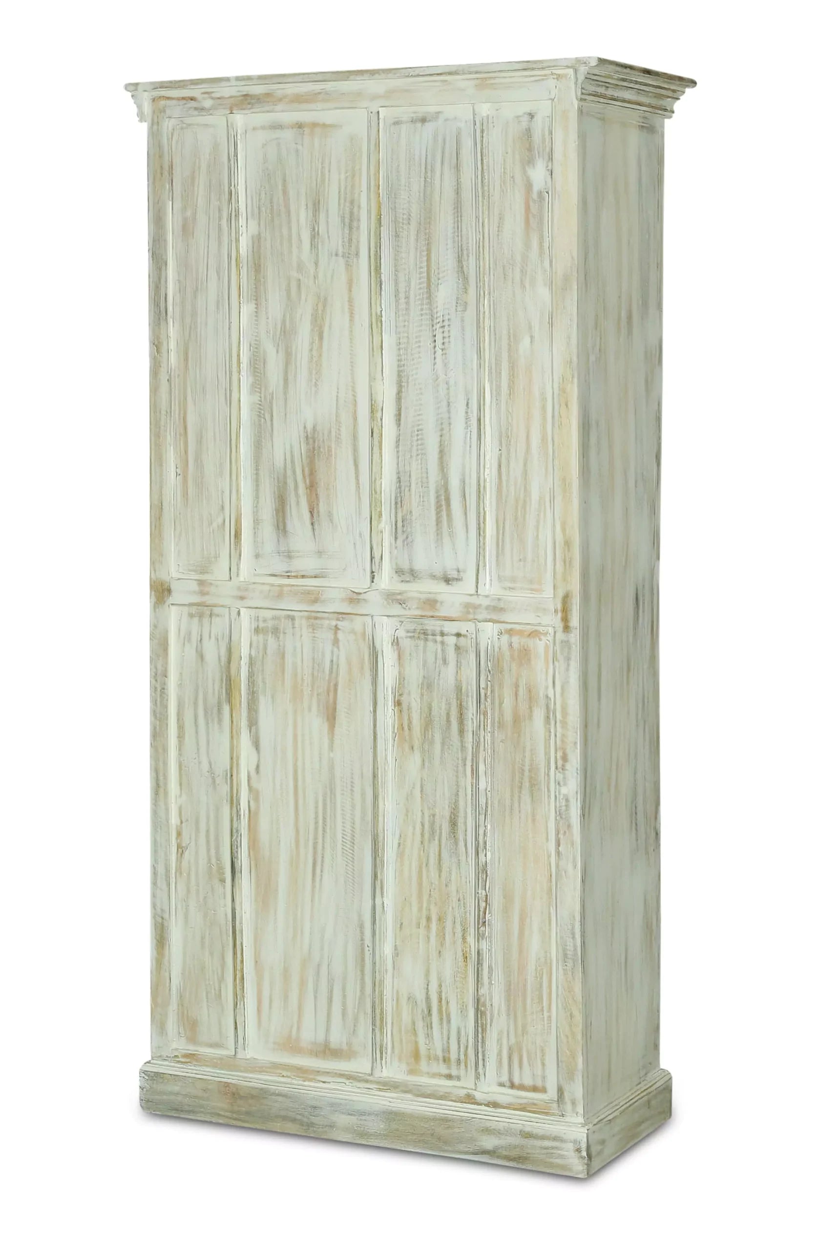Savannah Rustic Distressed White Handcarved Glass Display Hutch Cabinet