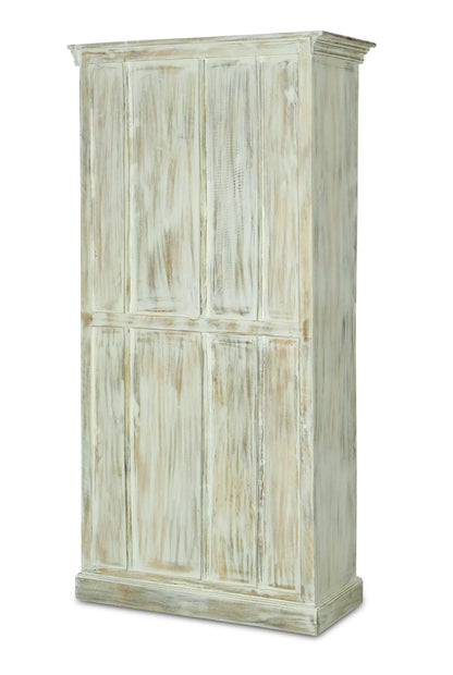 Savannah Rustic Distressed White Handcarved Glass Display Hutch Cabinet