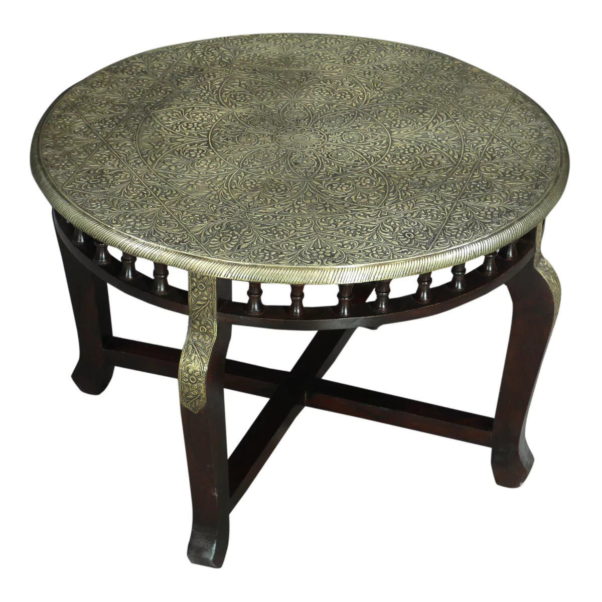 Savoy Small Round Wooden Coffee Table with Ornate Carving