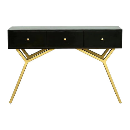 Scottsdale Geometric Leg Black and Gold Console Table with 3 drawers