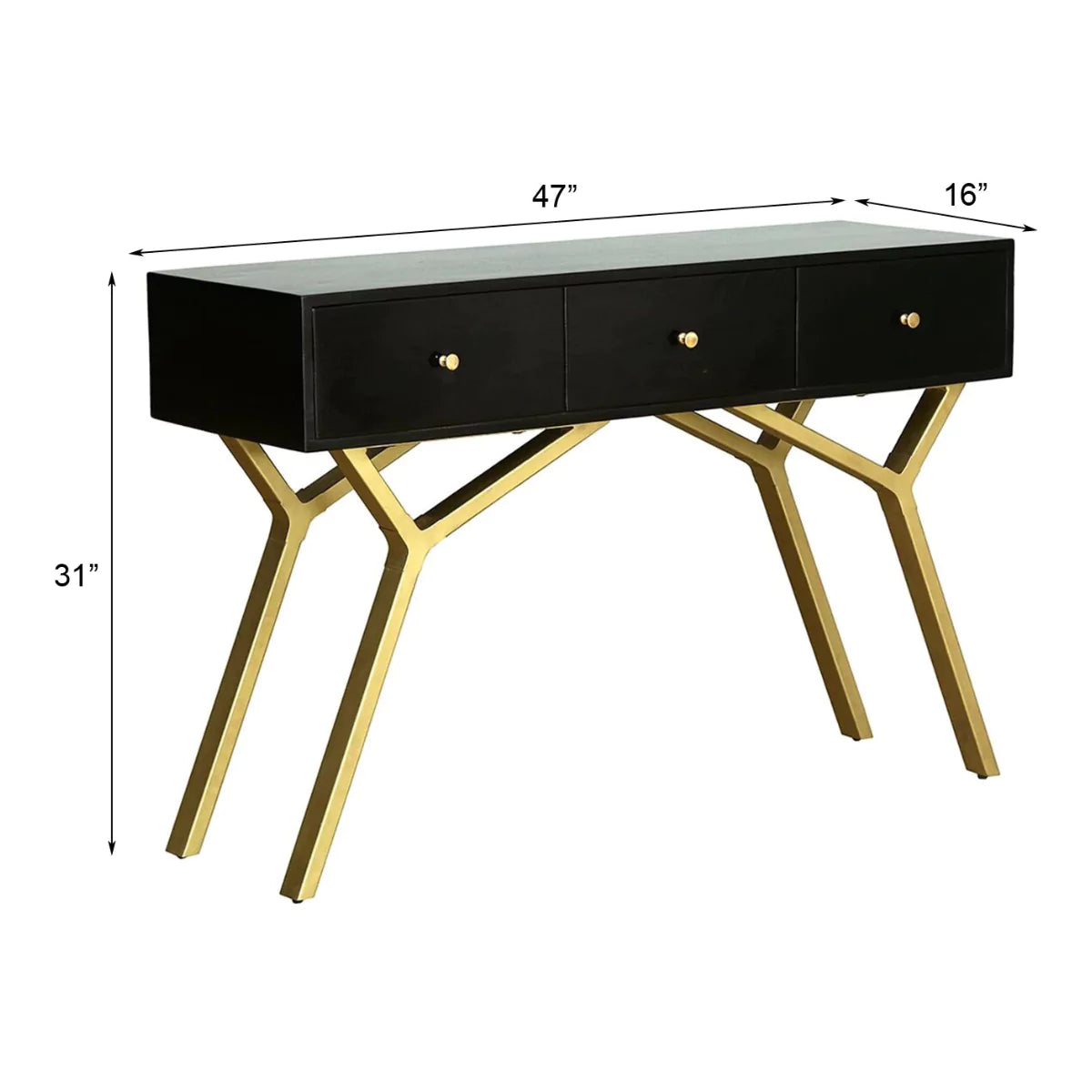 Scottsdale Geometric Leg Black and Gold Console Table with 3 drawers