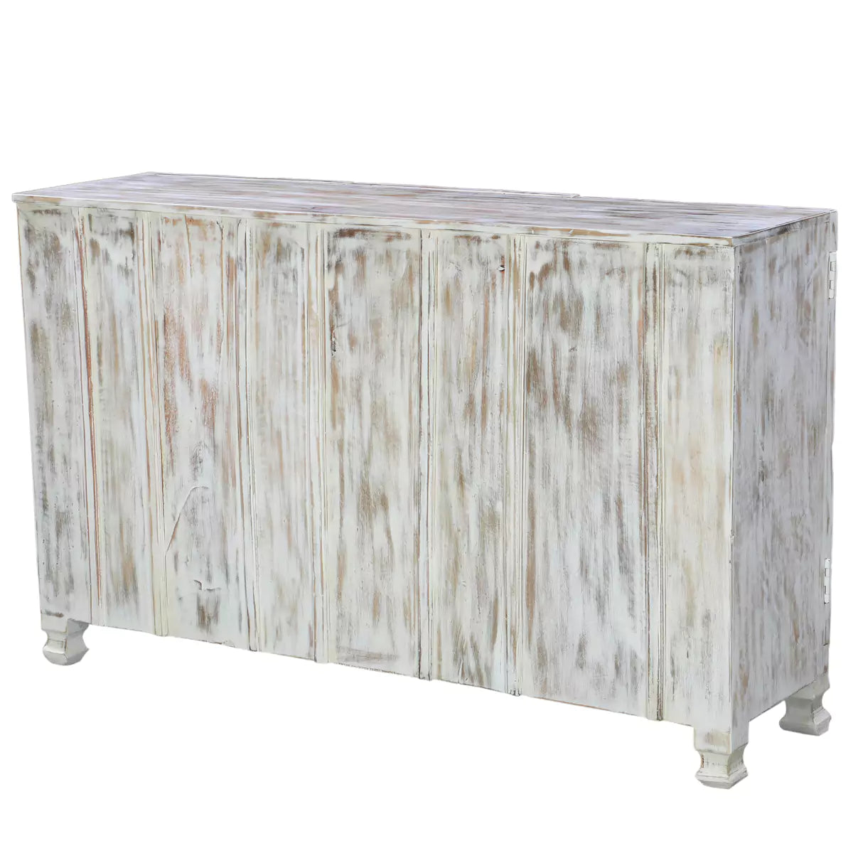 Scottsville Rustic Hand Carved Distressed White Wooden Sideboard Cabinet
