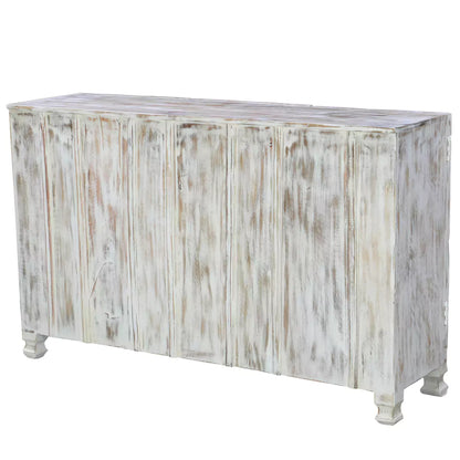 Scottsville Rustic Hand Carved Distressed White Wooden Sideboard Cabinet