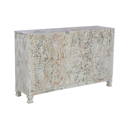 Scottsville Rustic Hand Carved Distressed White Wooden Sideboard Cabinet