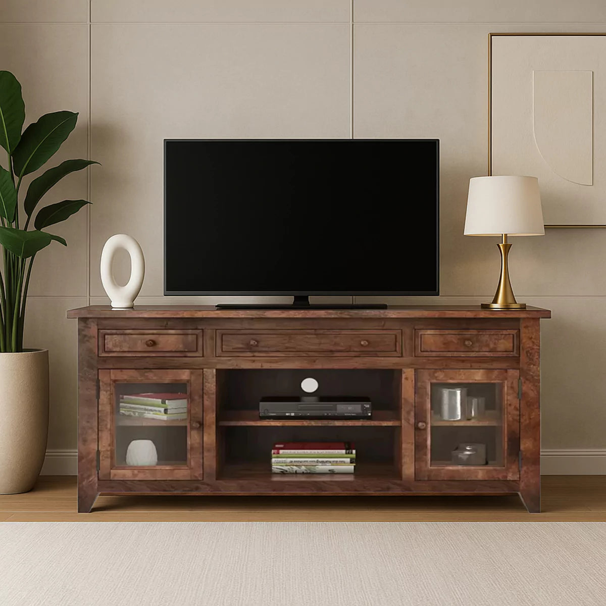 Sedona Modern Solid Wood TV Cabinet in Teak Finish