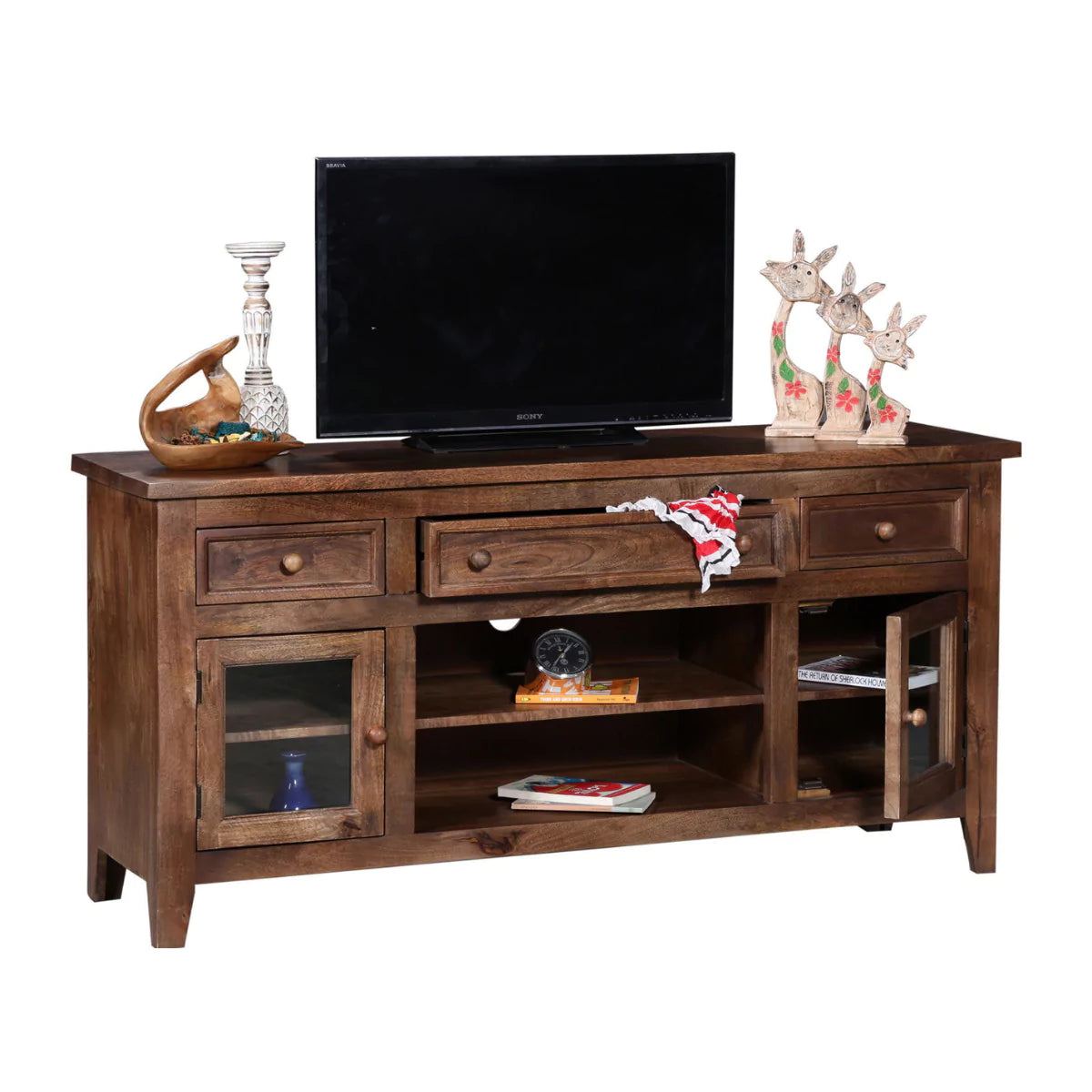 Sedona Rustic Solid Wood TV Cabinet in Teak Finish