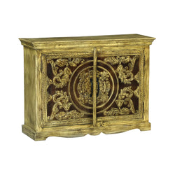Tarnell Vintage Carved Small Sideboard Antique Gold – front view | Oak & Loom Solid Wood Furniture