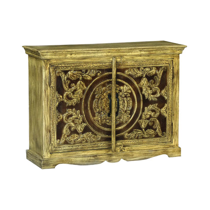 Tarnell Rustic Distressed Solid Wood Hand-Carved Small Sideboard