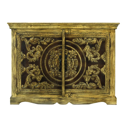 Tarnell Rustic Distressed Solid Wood Hand-Carved Small Sideboard