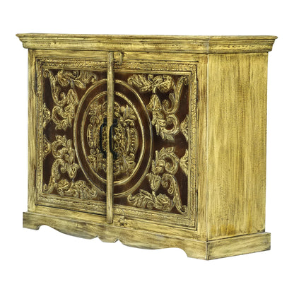 Tarnell Rustic Distressed Solid Wood Hand-Carved Small Sideboard
