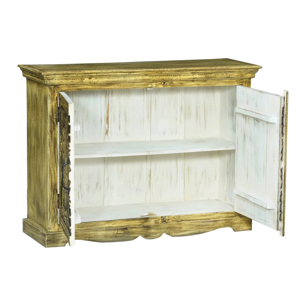 Tarnell Rustic Distressed Solid Wood Hand-Carved Small Sideboard