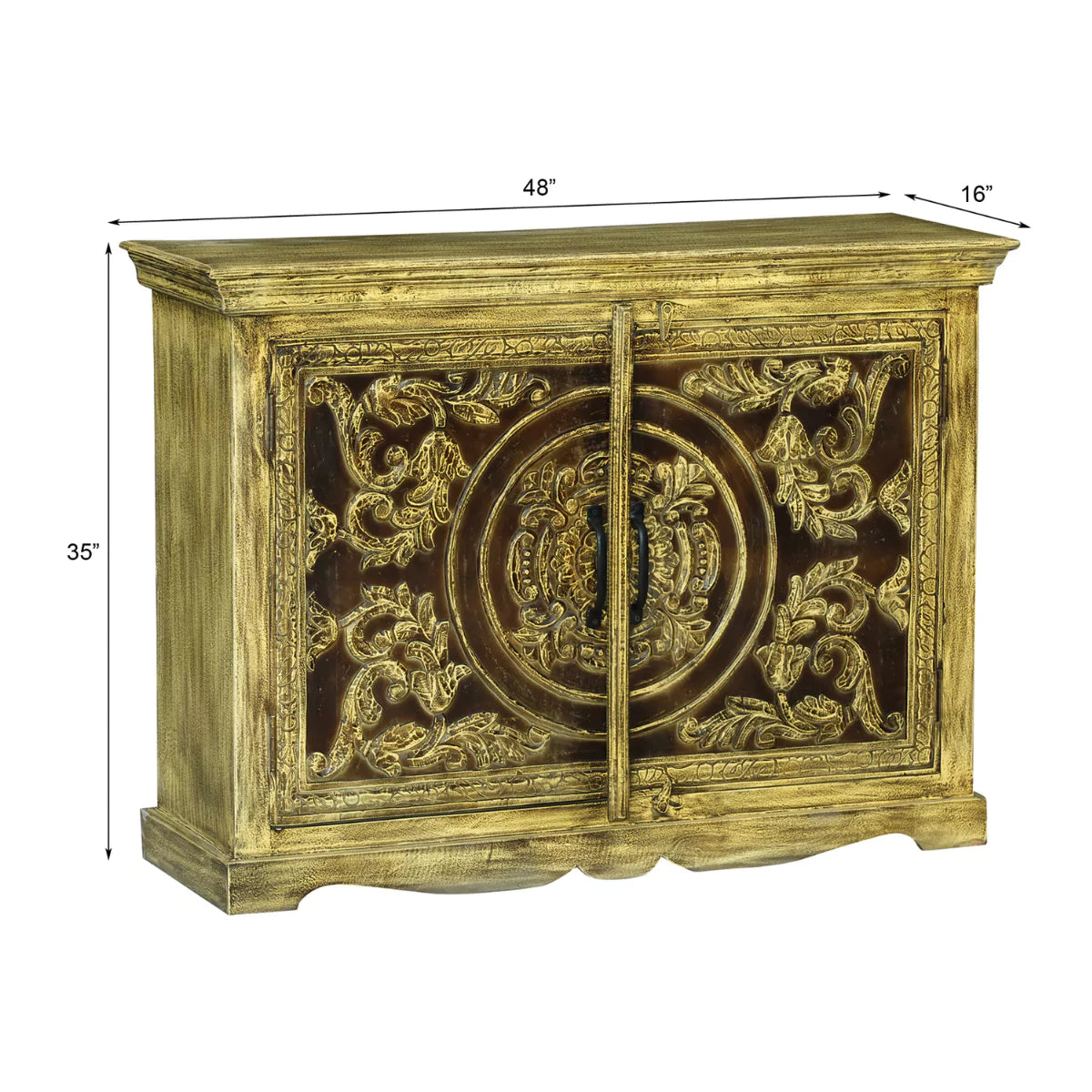Tarnell Rustic Distressed Solid Wood Hand-Carved Small Sideboard