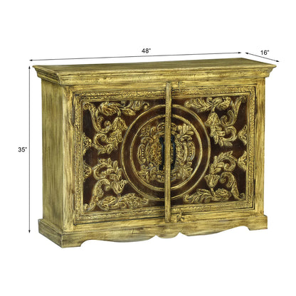 Tarnell Rustic Distressed Solid Wood Hand-Carved Small Sideboard