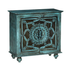Tonalea Hand-Carved Turquoise Solid Wood Small Sideboard – front view | Oak & Loom Solid Wood Furniture