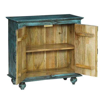 Tonalea Hand-Carved Distressed Turquoise Solid Wood Small Sideboard