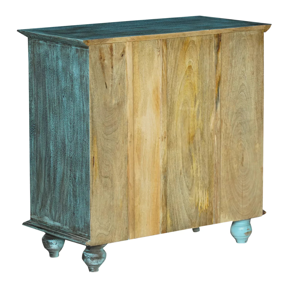 Tonalea Hand-Carved Distressed Turquoise Solid Wood Small Sideboard
