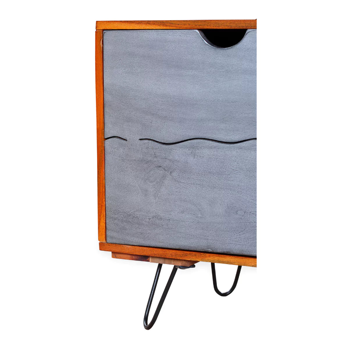 Vexlore Modern Solid Acacia Wood TV Stand - Front Closeup View