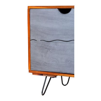 Vexlore Modern Solid Acacia Wood TV Stand - Front Closeup View