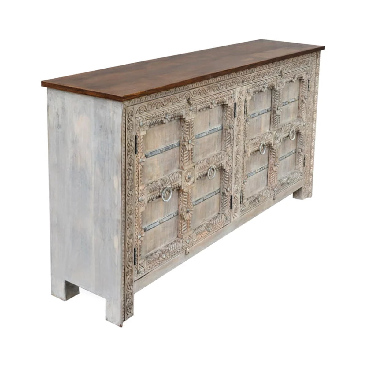 Wenona Hand-Carved Vintage Distressed Solid Wood Sideboard