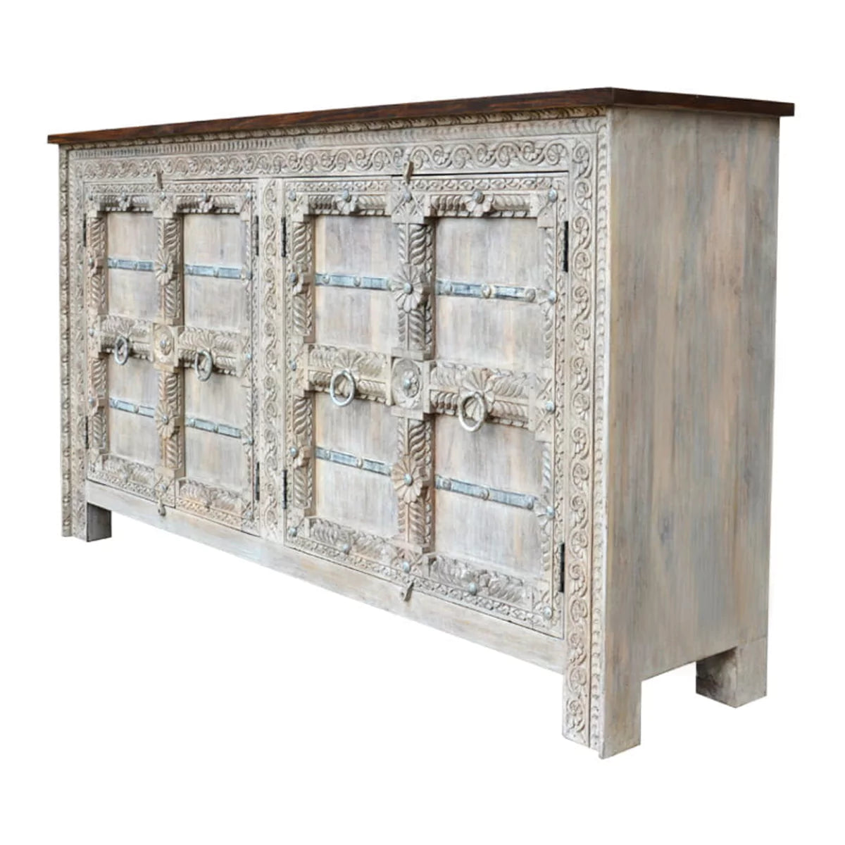 Wenona Hand-Carved Vintage Distressed Solid Wood Sideboard