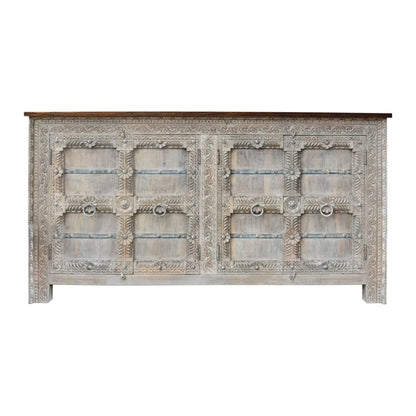 Wenona Hand-Carved Vintage Distressed Solid Wood Sideboard