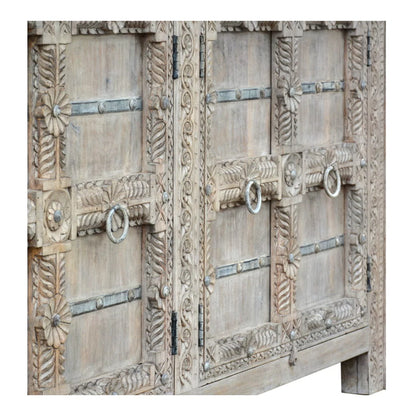 Wenona Hand-Carved Vintage Distressed Solid Wood Sideboard
