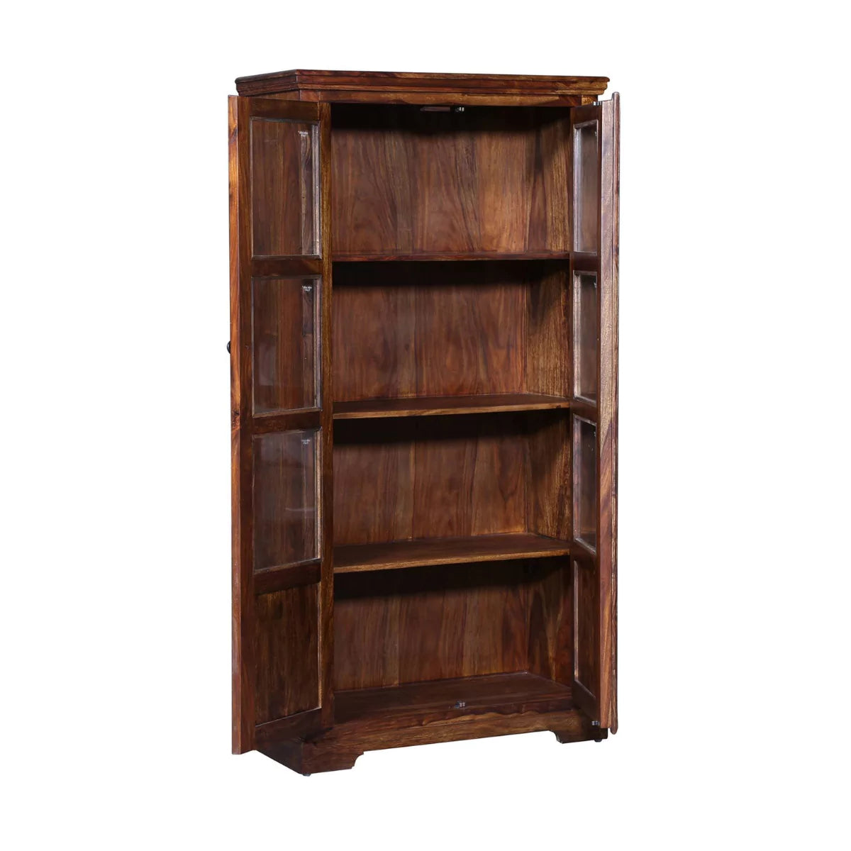 Wimberly Rustic Teak Finish Wooden Tall Display Cabinet with Glass Doors