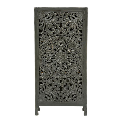 Winona Rustic Hand-Carved Distressed Wooden Tall Accent Cabinet