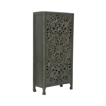 Winona Rustic Hand-Carved Distressed Wooden Tall Accent Cabinet