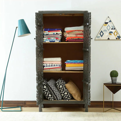 Winona Rustic Hand-Carved Distressed Wooden Tall Accent Cabinet