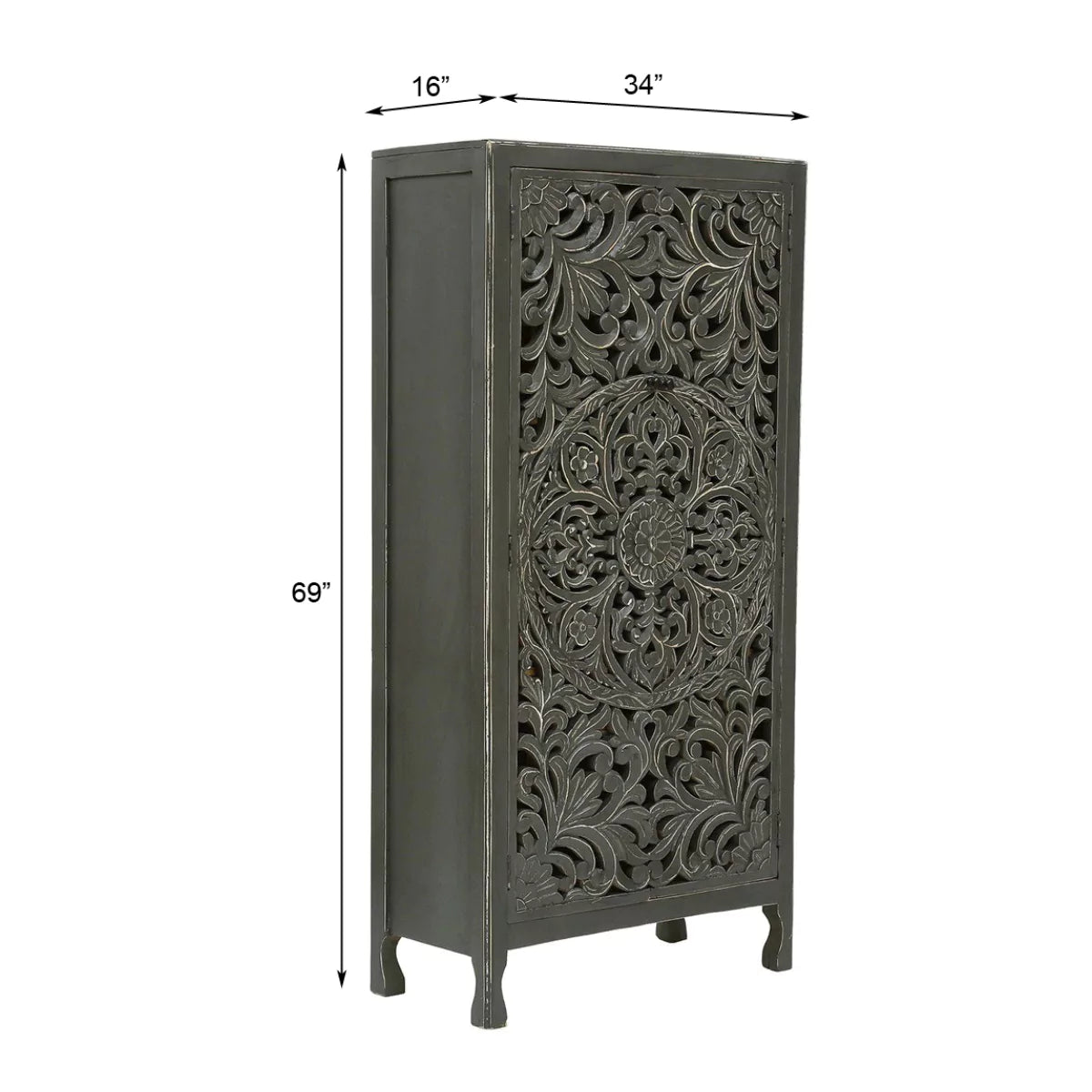 Winona Rustic Hand-Carved Distressed Wooden Tall Accent Cabinet