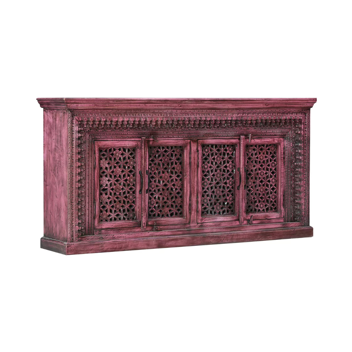 Yermo Vintage Hand Carved Large 4 Door Wooden Sideboard