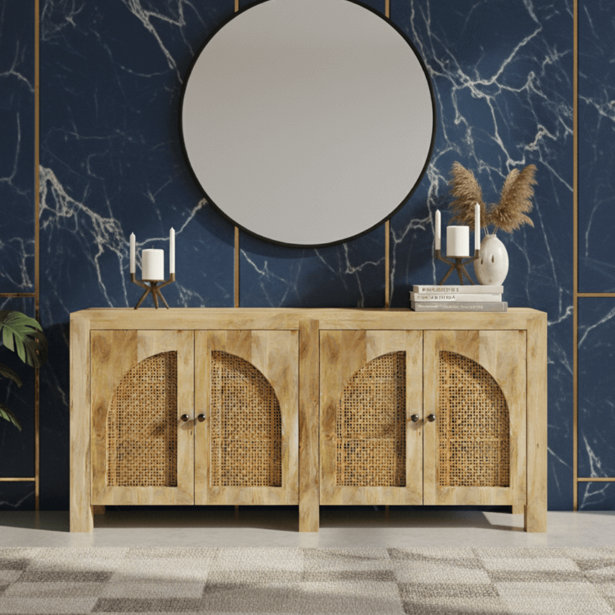 Aberdeen 4 Door Rattan Sideboard – view 2 | Oak & Loom Solid Wood Furniture