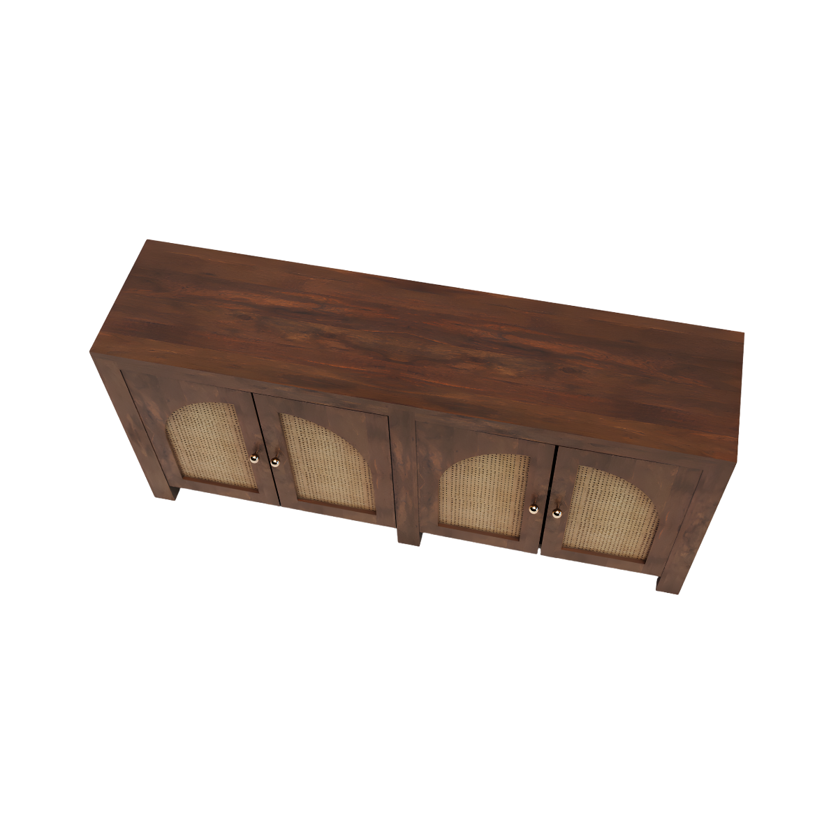 Aberdeen 4 Door Rattan Sideboard – isometric view | Oak & Loom Solid Wood Furniture