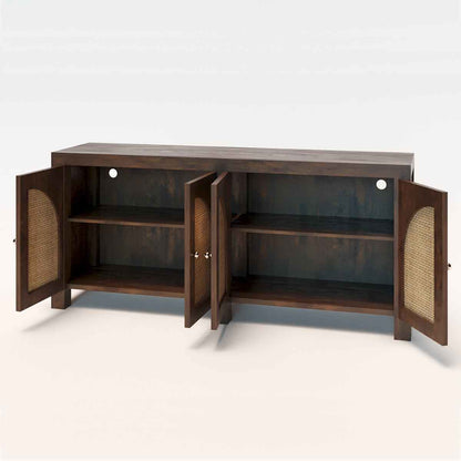 Aberdeen 4 Door Rattan Sideboard – open front view mango goldie finish | Oak & Loom Solid Wood Furniture