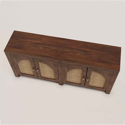 Aberdeen 4 Door Rattan Sideboard – top 45 view mango goldie finish | Oak & Loom Solid Wood Furniture