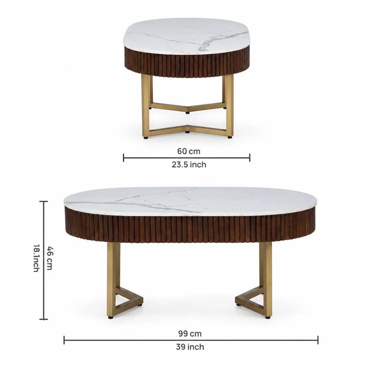 Elara Contemporary Oval Fluted Porcelain-Top Coffee Table