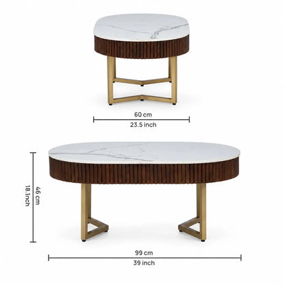 Elara Contemporary Oval Fluted Porcelain-Top Coffee Table