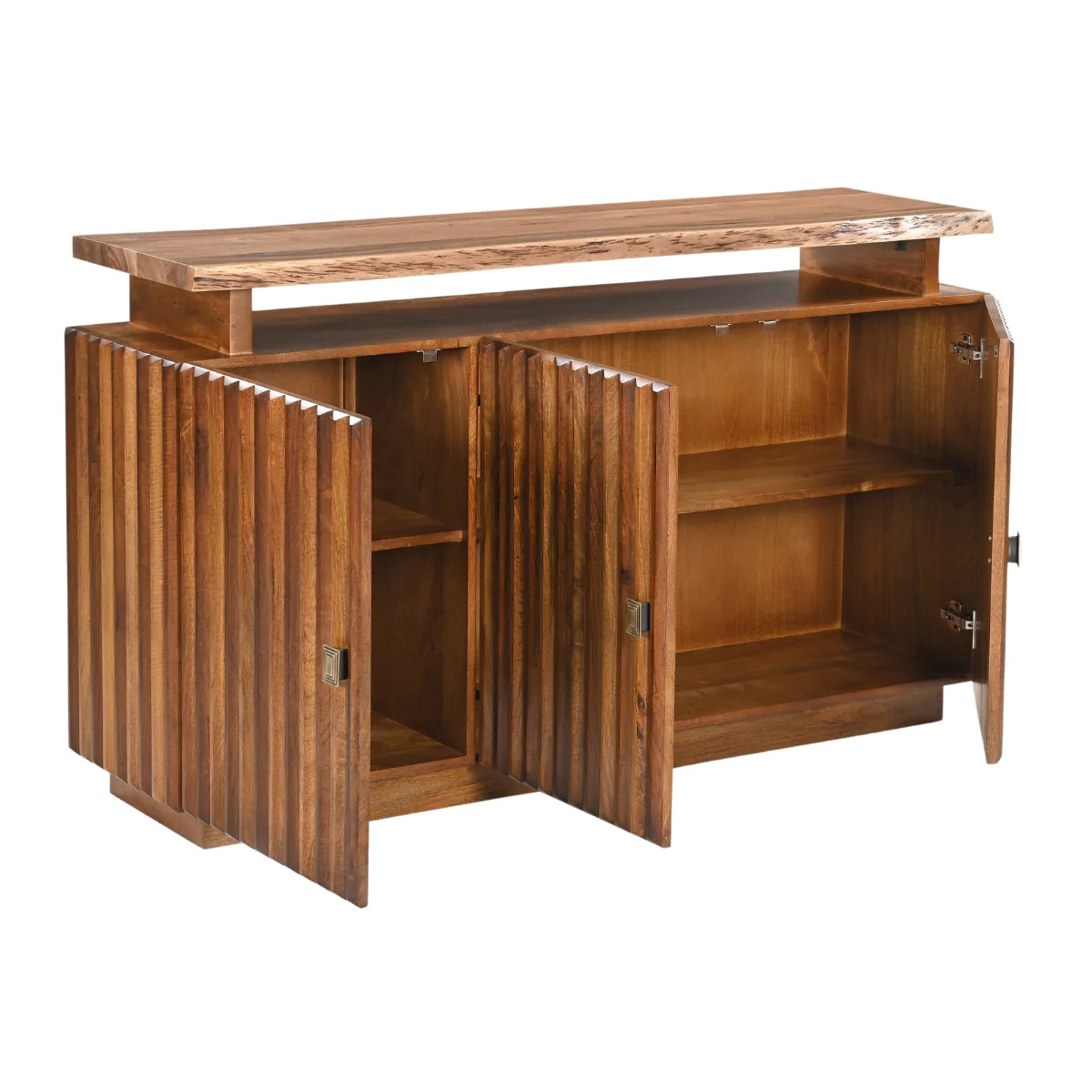 Drevora 3-Door Solid Wood Sideboard – open view | Oak & Loom Solid Wood Furniture
