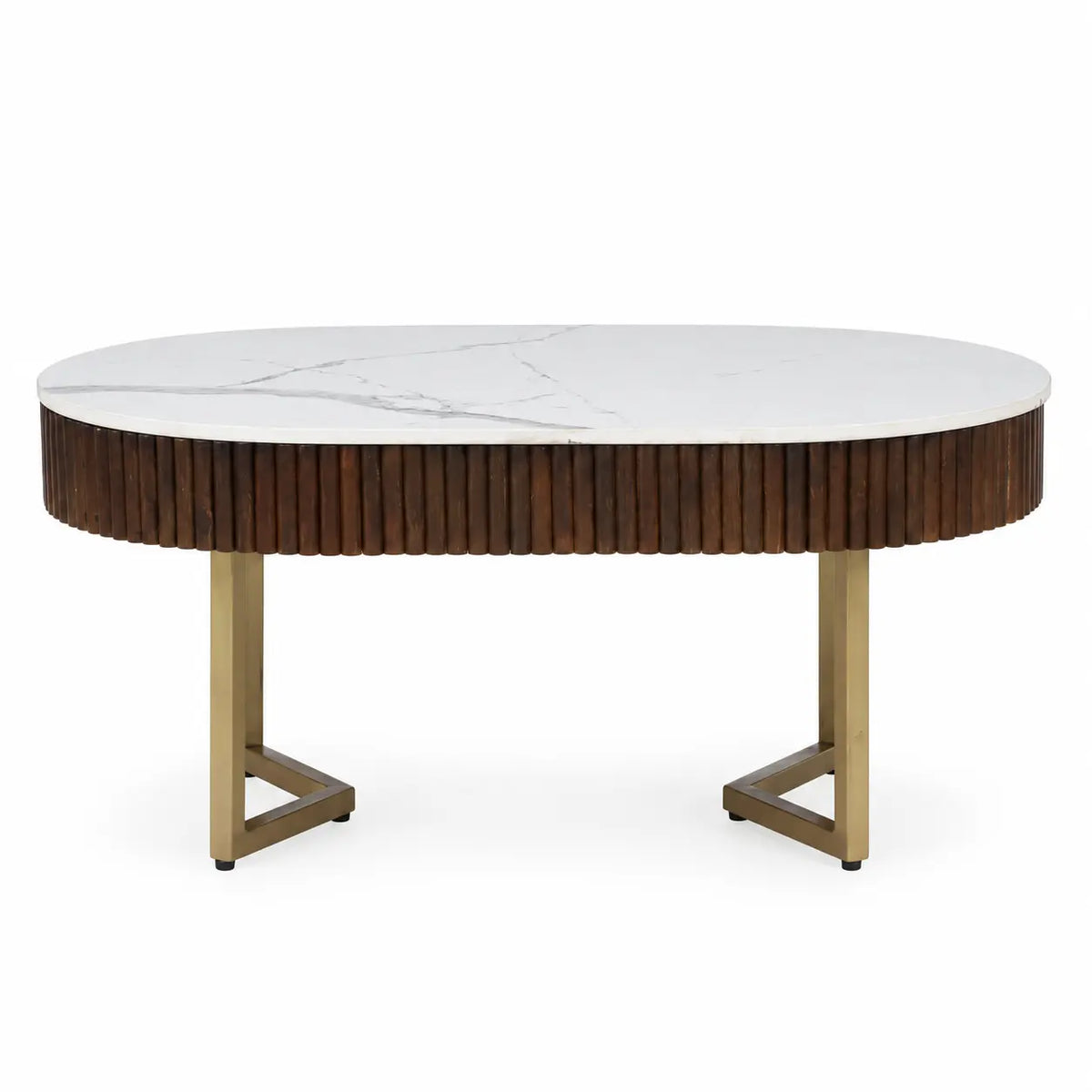 Elara Contemporary Oval Fluted Porcelain-Top Coffee Table