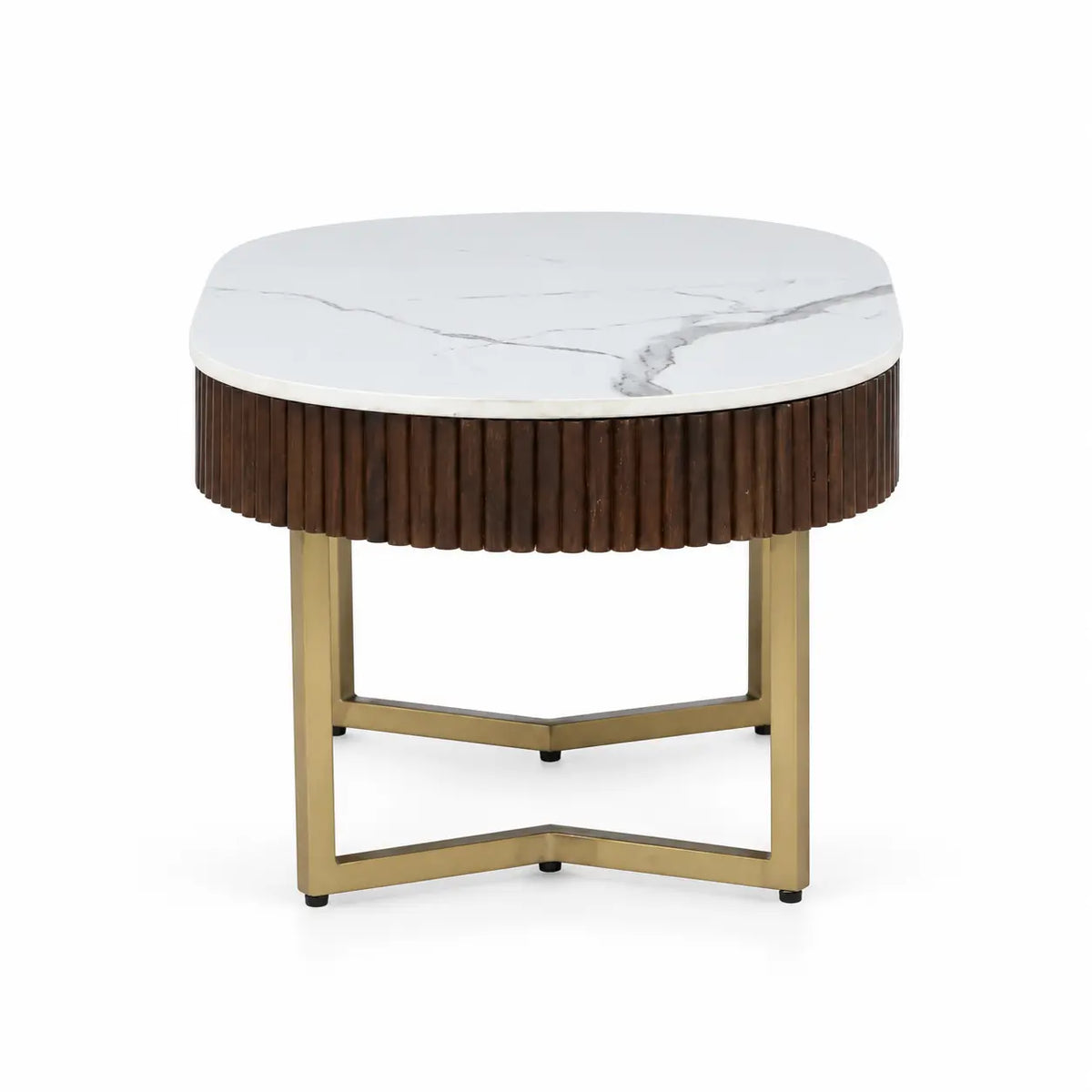 Elara Contemporary Oval Fluted Porcelain-Top Coffee Table
