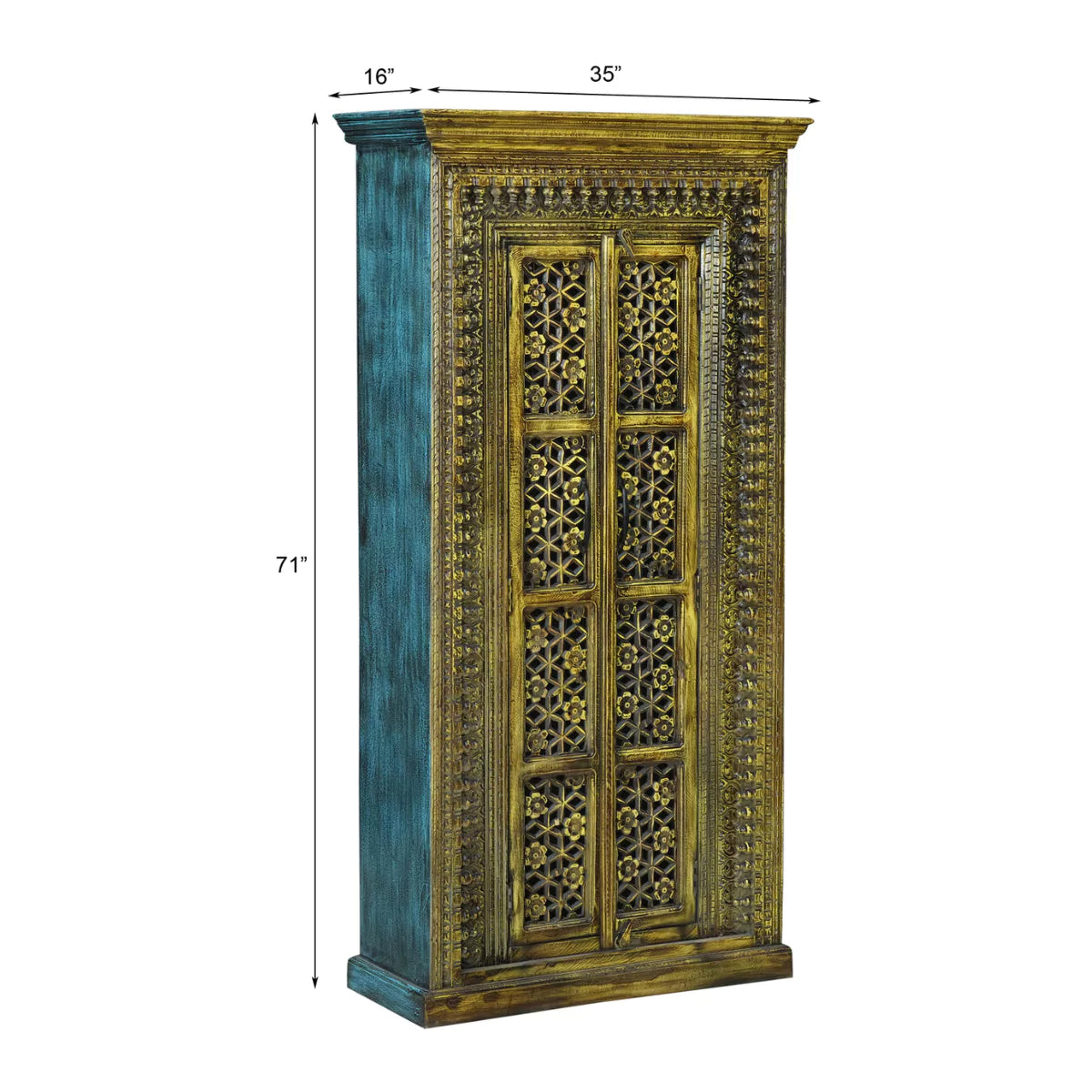 Galveston Vintage Ornate Floral Tall Solid Wood Cabinet - Dimensions
