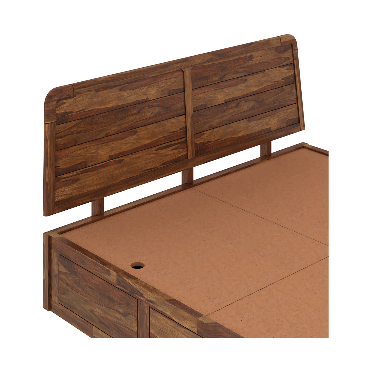 Wooden bed frame with headboard on a white background