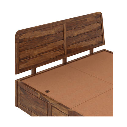 Wooden bed frame with headboard on a white background
