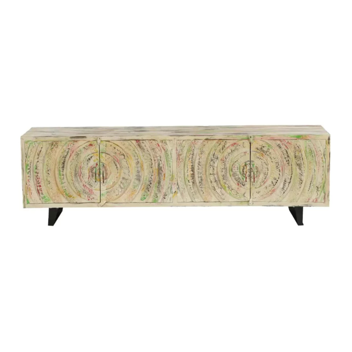 Long Island Two Tone Rustic Handcarved 4 Door Media Console
