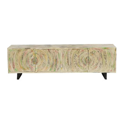 Long Island Two Tone Rustic Handcarved 4 Door Media Console