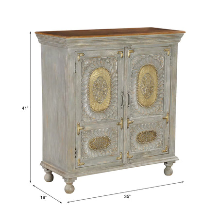 Prescott Hand-Carved Wooden Small Sideboard Distressed Grey – detail view | Oak & Loom Solid Wood Furniture