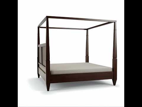 Melor Solid Wood Canopy Bed with Fabric Headboard - 360 Video
