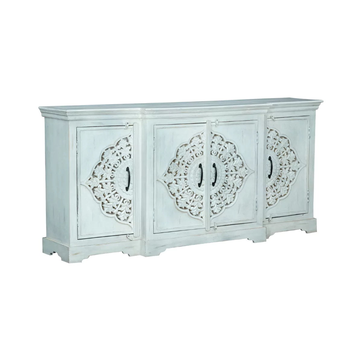 Sonoma White 4 Door Wooden Sideboard Distressed – isometric view | Oak & Loom Solid Wood Furniture