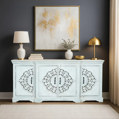 Sonoma White 4 Door Wooden Sideboard Distressed – front view | Oak & Loom Solid Wood Furniture